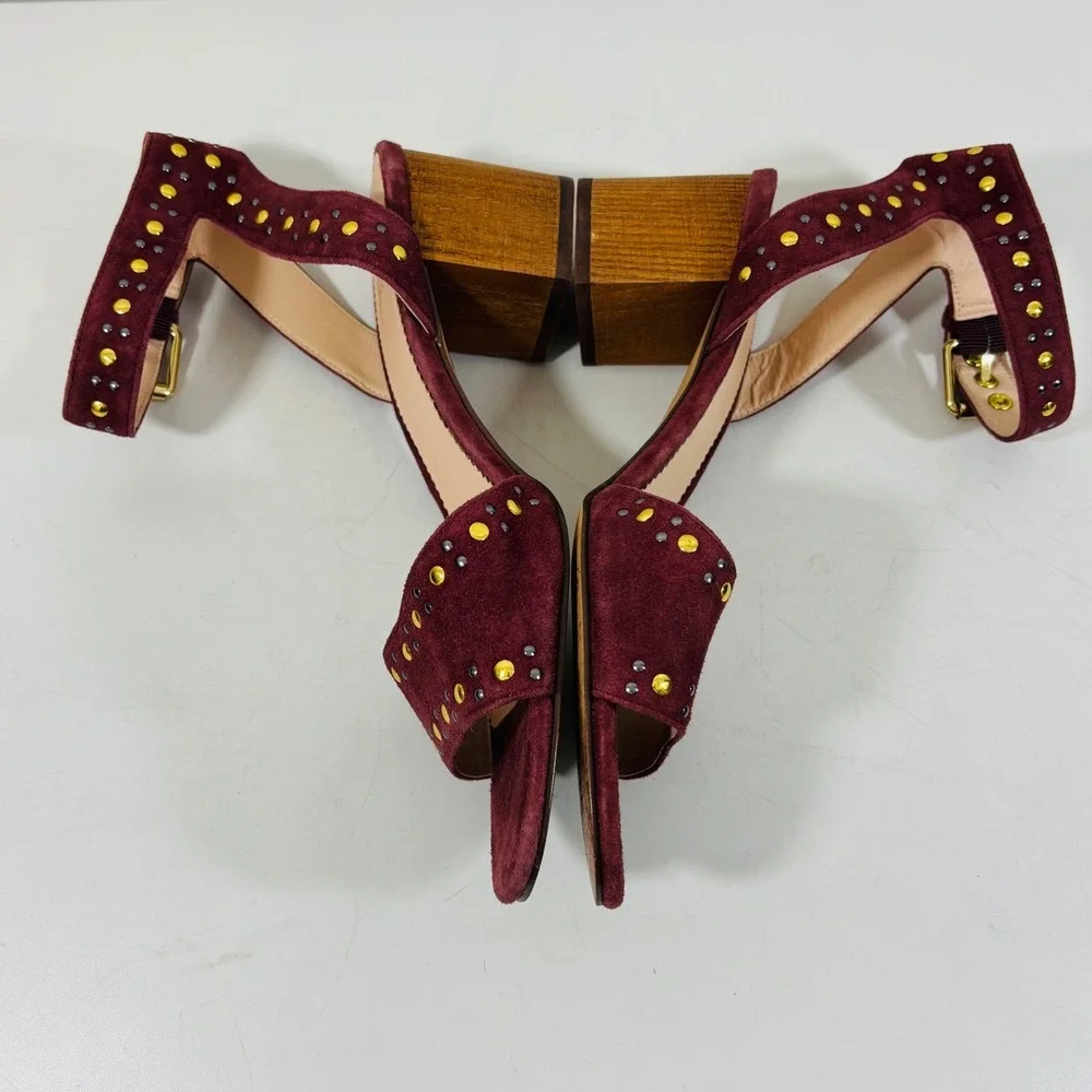 J. Crew Women's Penny Sandals in Gold & Violet Studded Burgundy Suede Women's 8